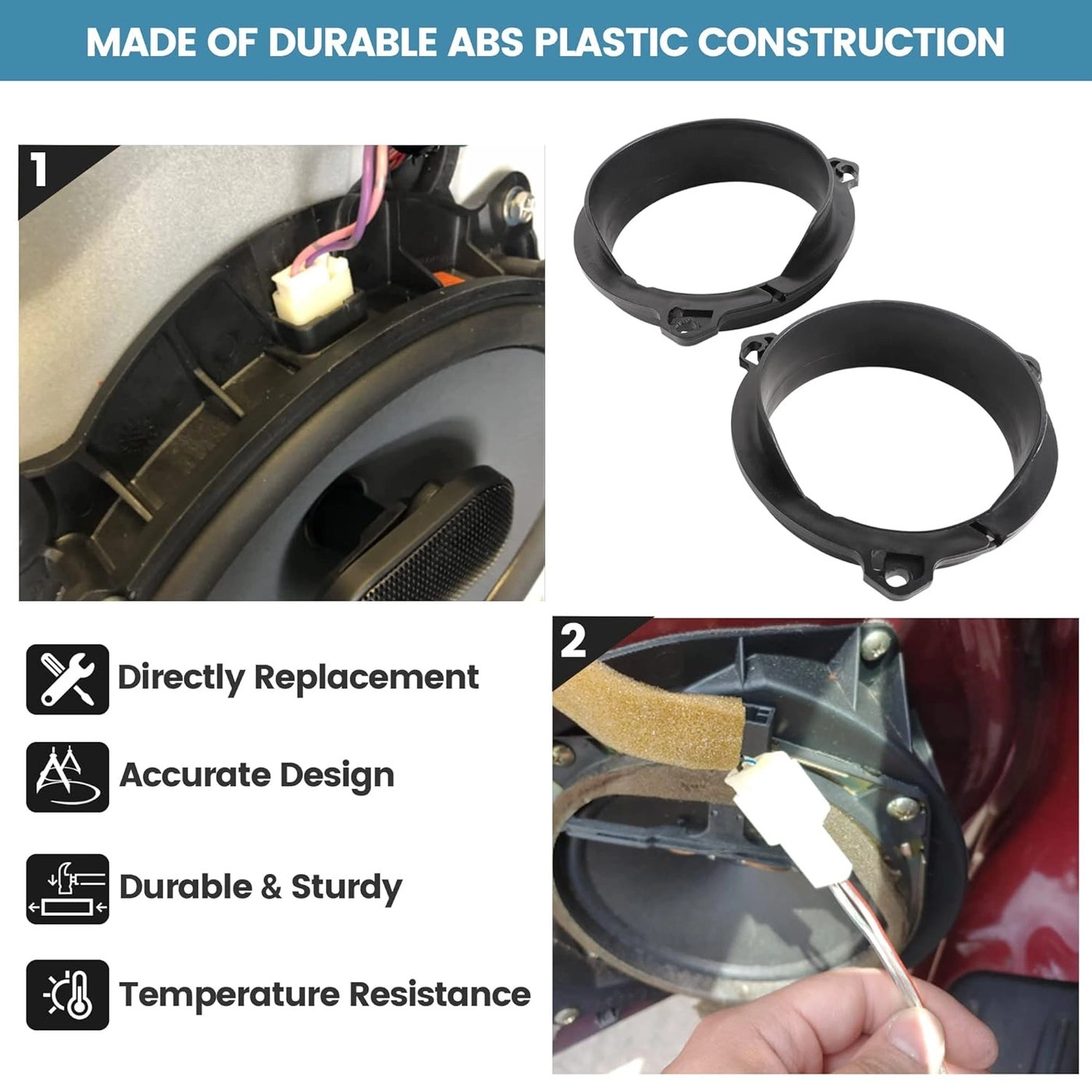 Speaker Adapter Spacers - 6.5 inch + Speaker Wire Harness