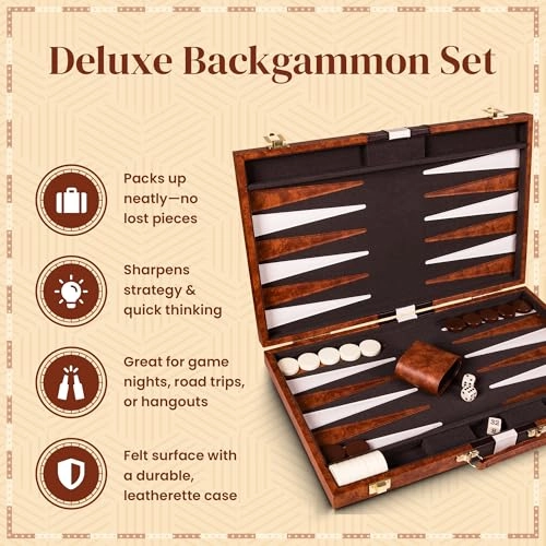 Backgammon Set - Leather Brown Medium