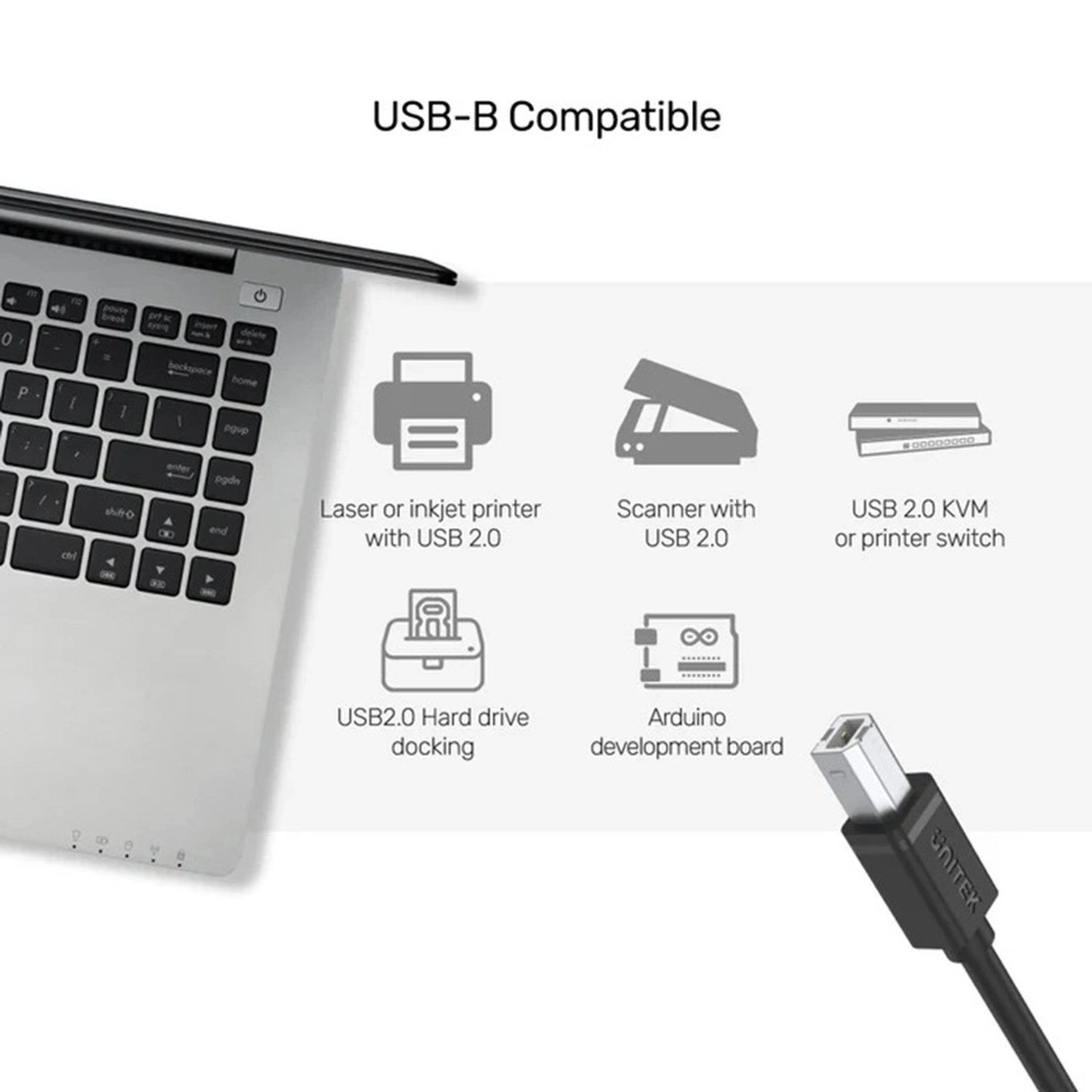 USB 2.0 Cable 480Mbps USB-A to USB-B 1m