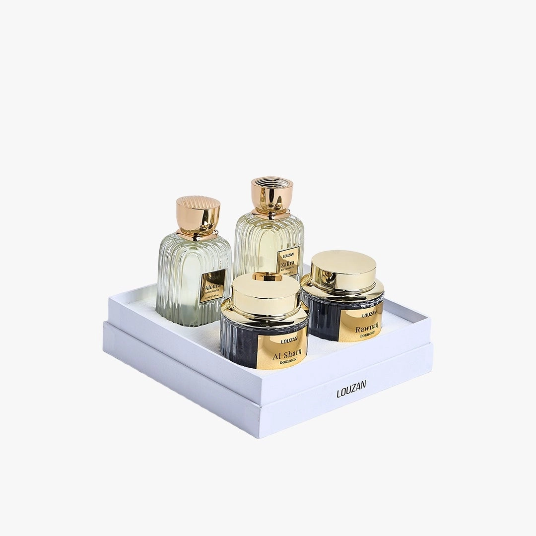 LOUZAN Luz Zafira - Eau de Parfum 100ml + Luz Aloura - Eau de Parfum 100ml + Luz Al Sharq - 55g Dokhoon + Luz Rawnaq - 55g Dokhoon