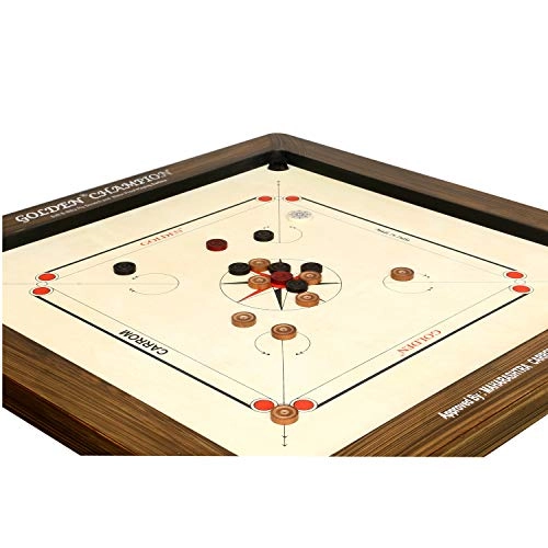 Golden Carrom Board - 12mm Champion with Coins Striker & Cover