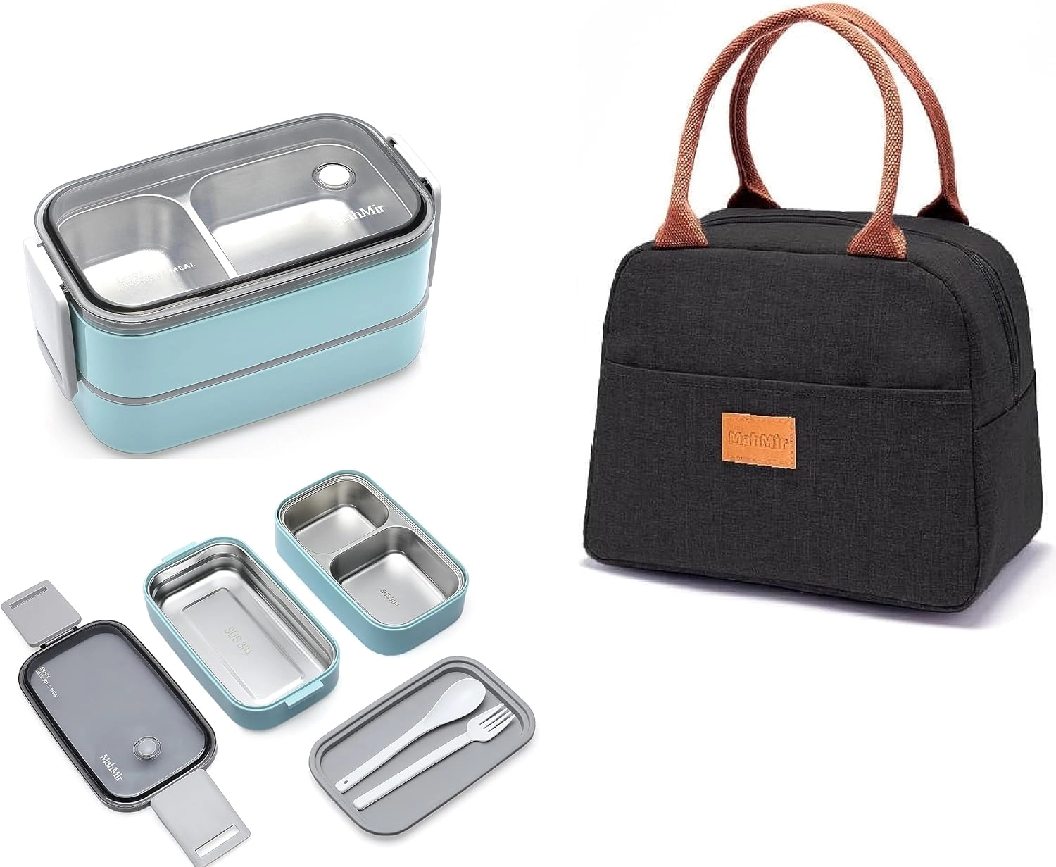 Stainless Steel Lunch Box - Insulated 2 Compartments 304 stainless steel + Lunch Bag - Pink
