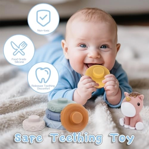 Unicorn Stacking Rings - 0-6 Months 7 pieces