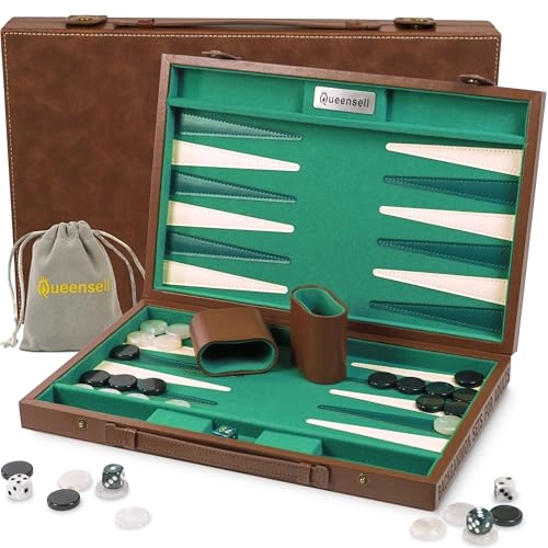 Backgammon Set - Green Edition Cognac Alcantara Case Velvet Interior