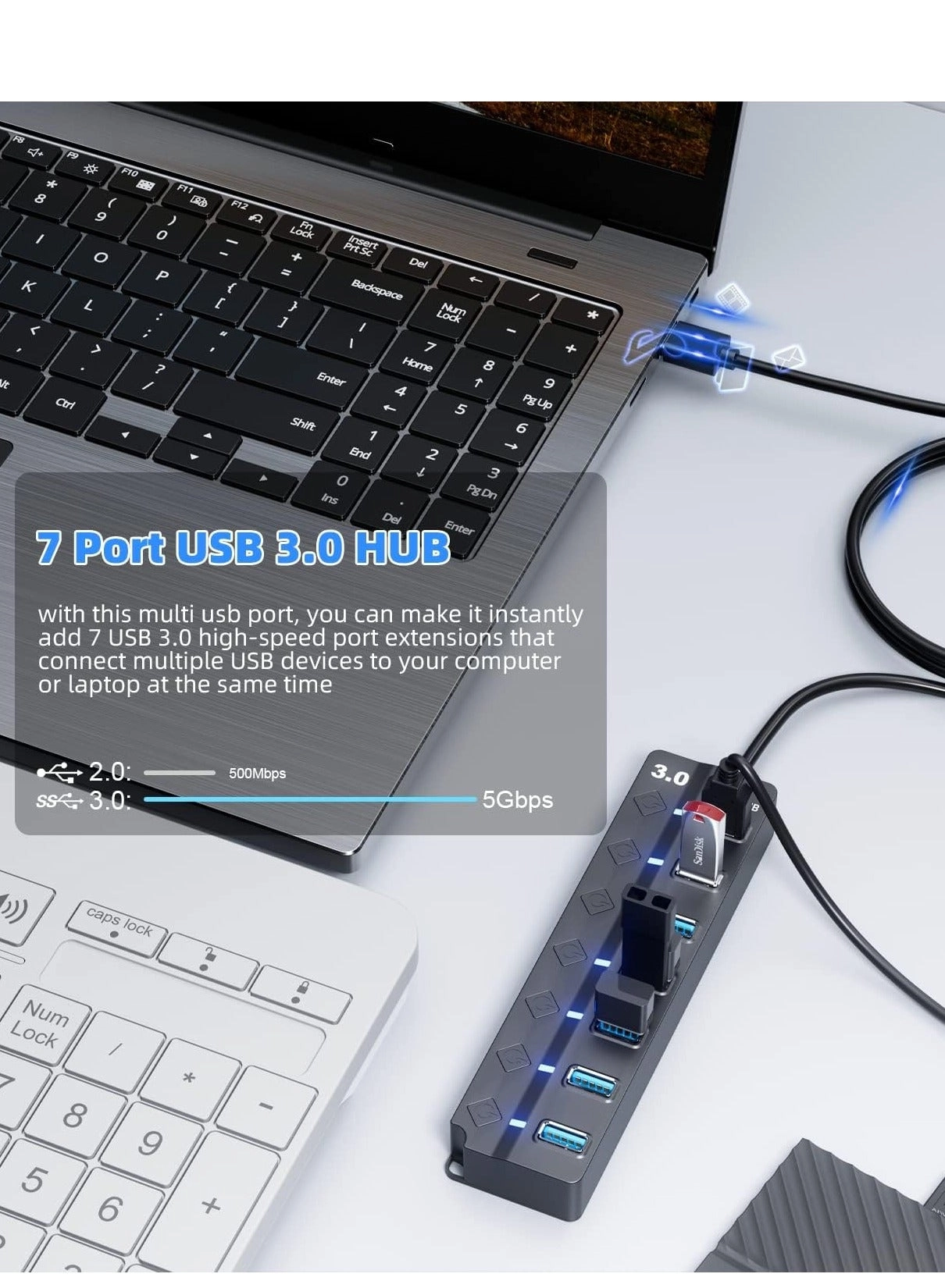 USB Data Hub Splitter - 7-Port USB 3.0