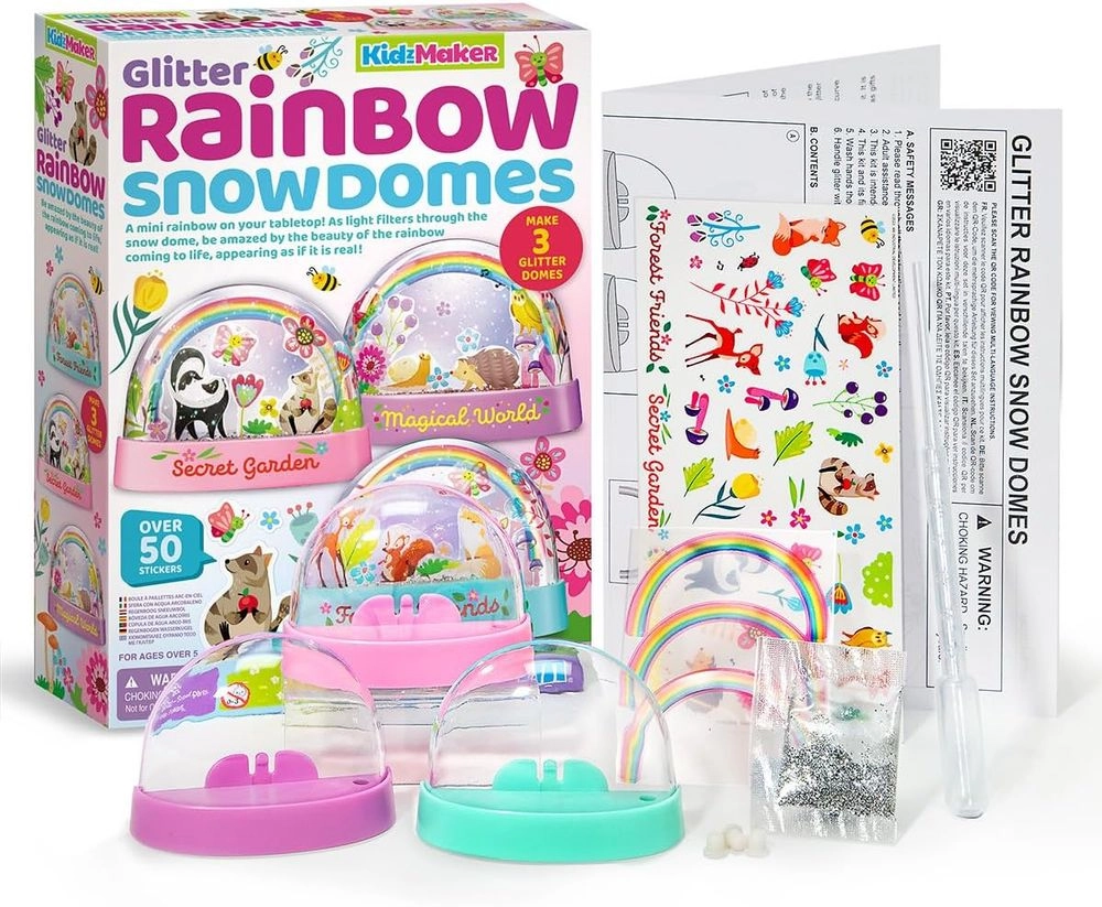 KidzMaker Glitter Rainbow Snow Domes - DIY Craft Kit 2 domes