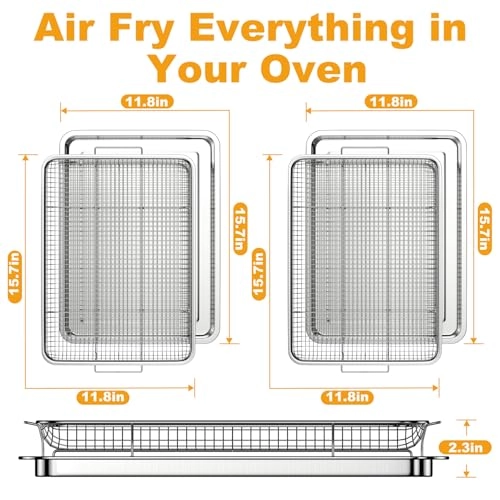 Air Fryer Basket and Tray Set - Stainless Steel 2 Pack