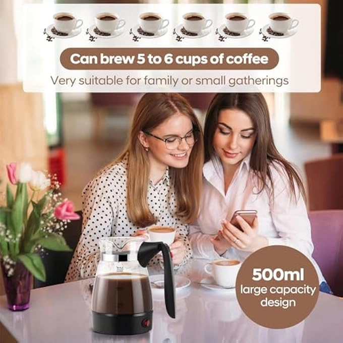 Turkish Glass Coffee Maker - Foldable Handle Portable Electric