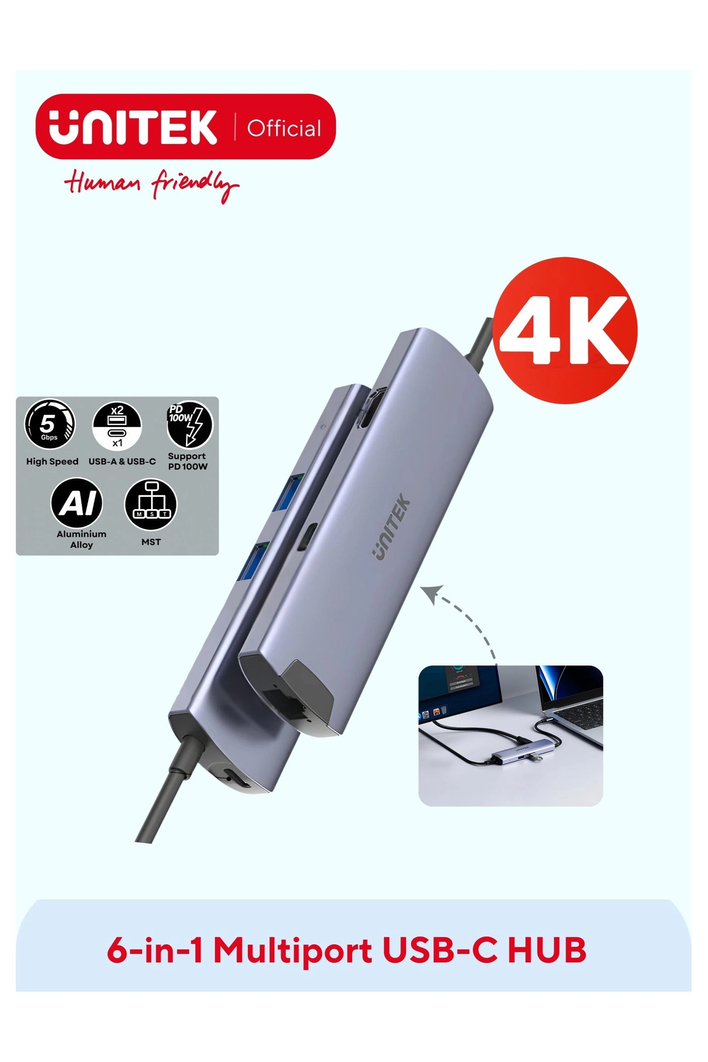 UNITEK uHUB P5+ - 100W Power Delivery 4K HDMI
