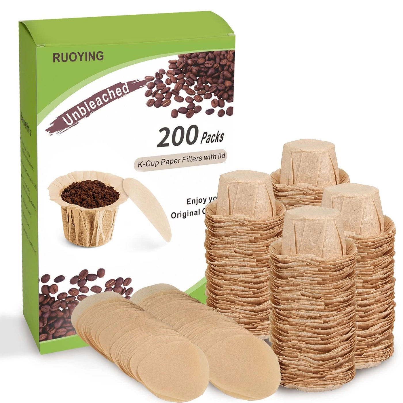 RUOYING K Cup Disposable Paper Filters - Unbleached With Lid