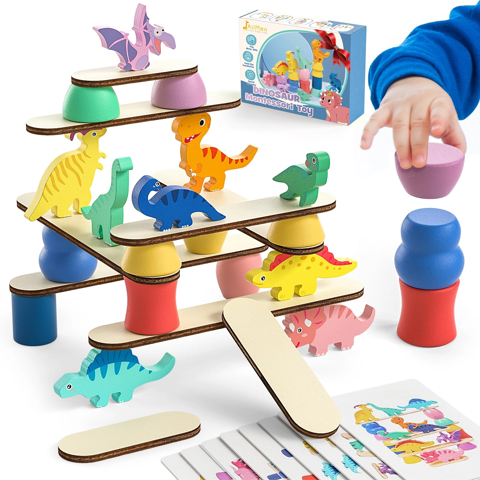 DAILYCHIC Montessori Dinosaur Toys - 2+ Years 9 dinosaur-shaped blocks