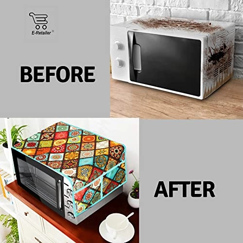 Microwave-Oven Top Cover - Polyester 3-Layered 4 Pockets Maroon