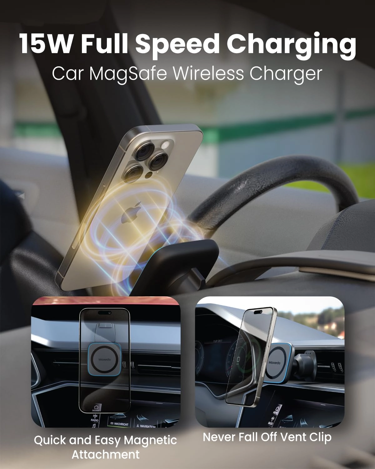 Flexi-Grip Magnetic Phone Holder - 15W Wireless Charging 360° Rotation Compatible With iPhone 12-15