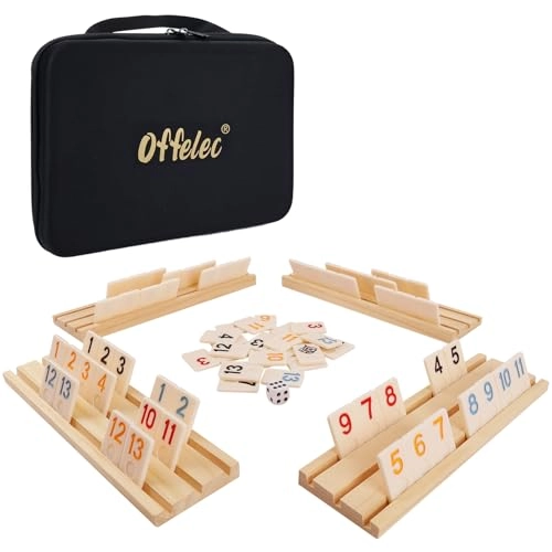 Offelec Rummy Cube - 106 Tiles 4 Wooden Racks Portable Case