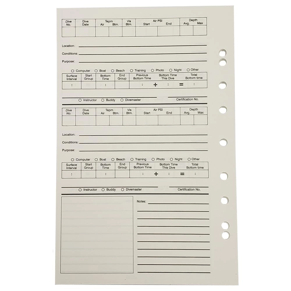 JCS Scuba Diving Log Book Refill - 50 Log Pages