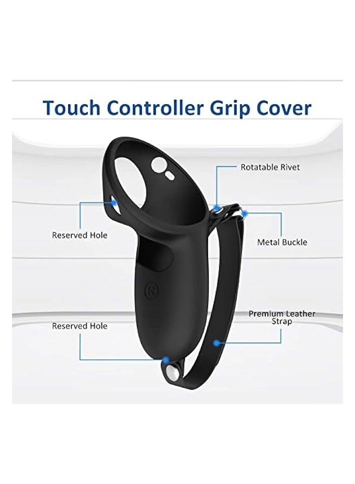 Controller Grips Cover Protector - Silicone Black + Knuckle Straps - Leather