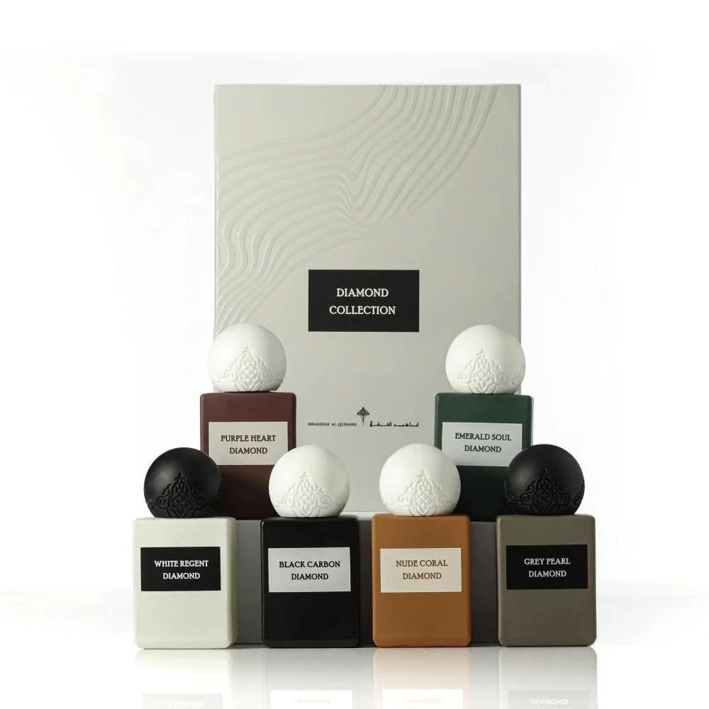 Ibraheem Al Qurashi Black Carbon Diamond - 10ml Eau de Parfum + Emerald Soul Diamond + Gray Pearl Diamond + White Regent Diamond + Purple Heart Diamond + Nude Coral Diamond