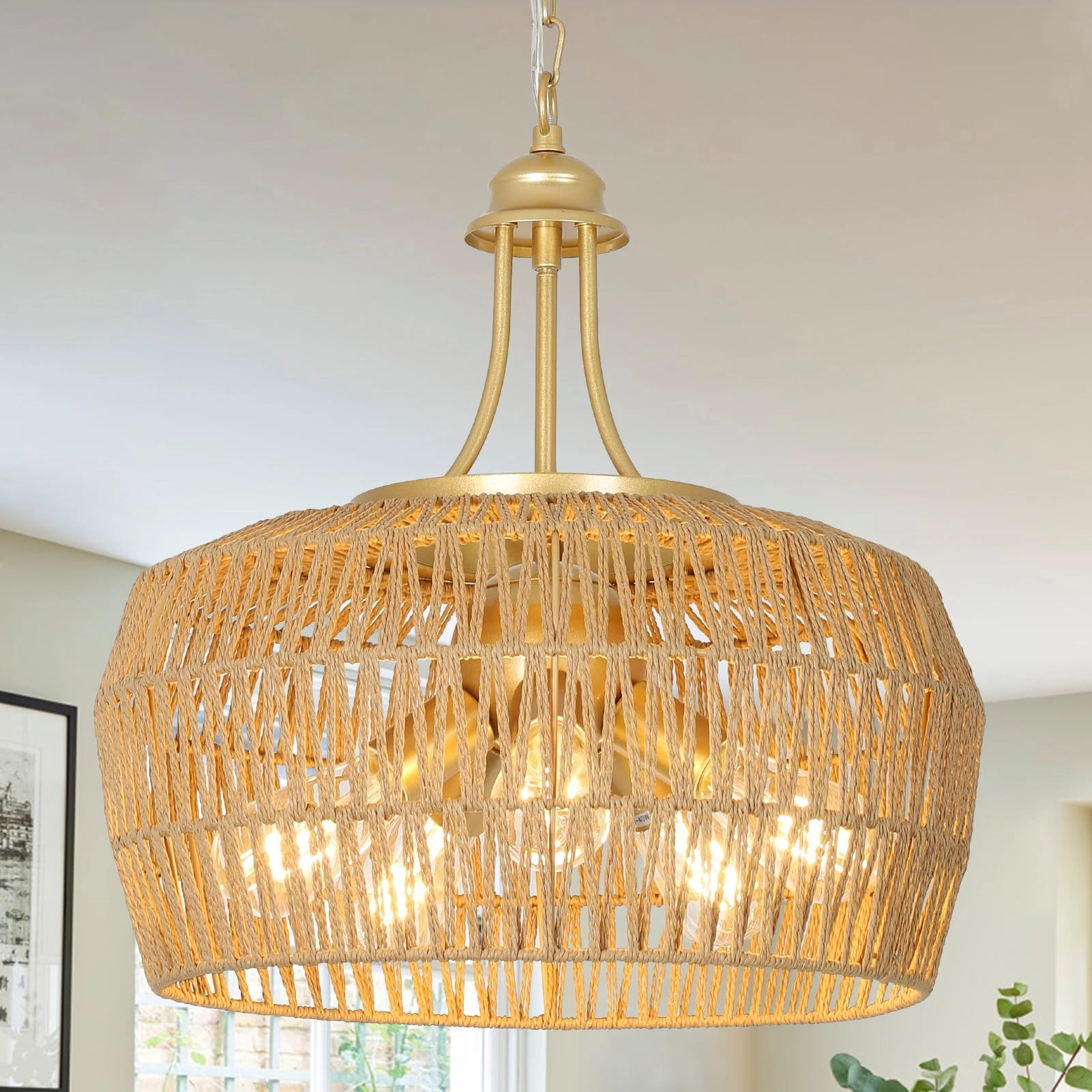 HMVPL Rattan Chandelier - 19.7 to 80(MAX) inches