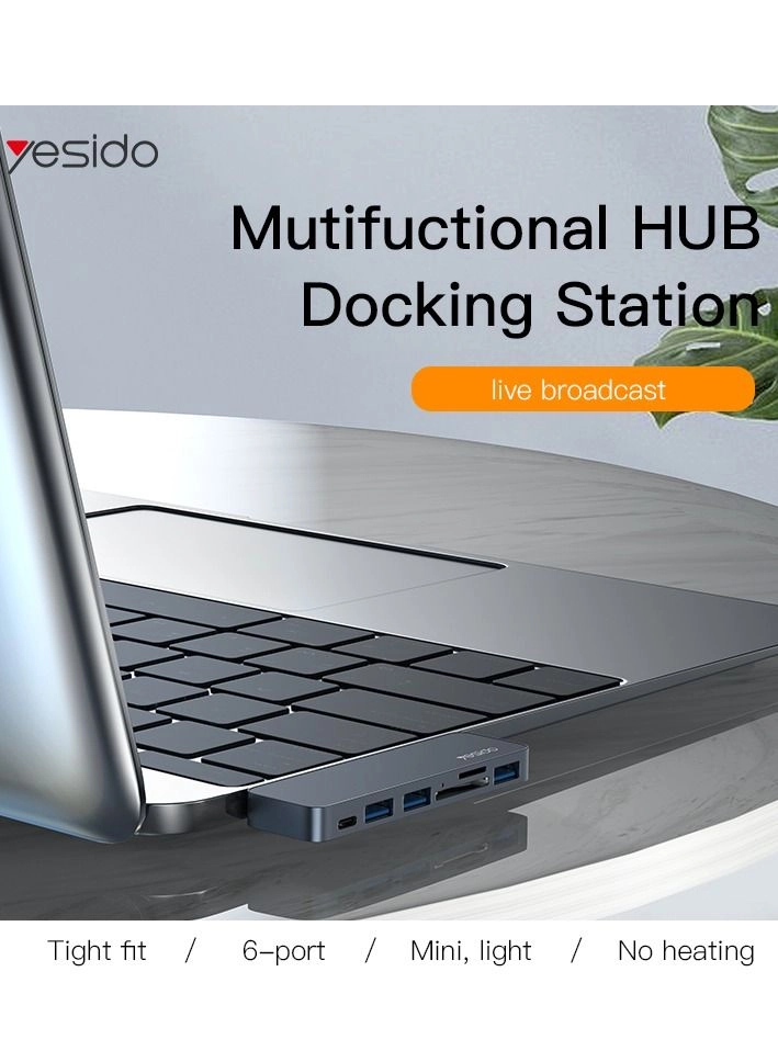 HB10 - 6-IN-1 TYPE-C 60W PD 3*USB3.0 SD/TF