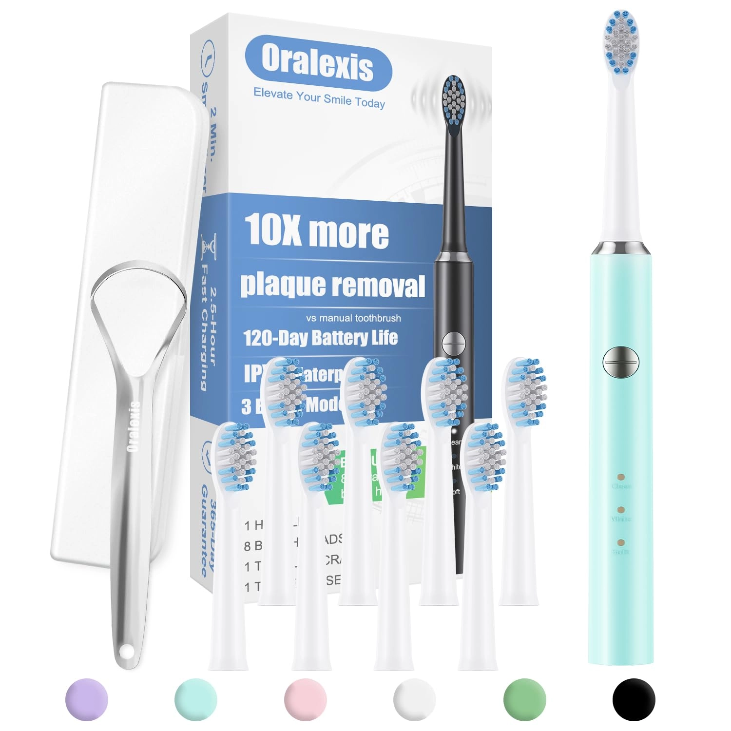 ORALEXIS Electric Toothbrush - 8 Brush Heads 120-Day Battery