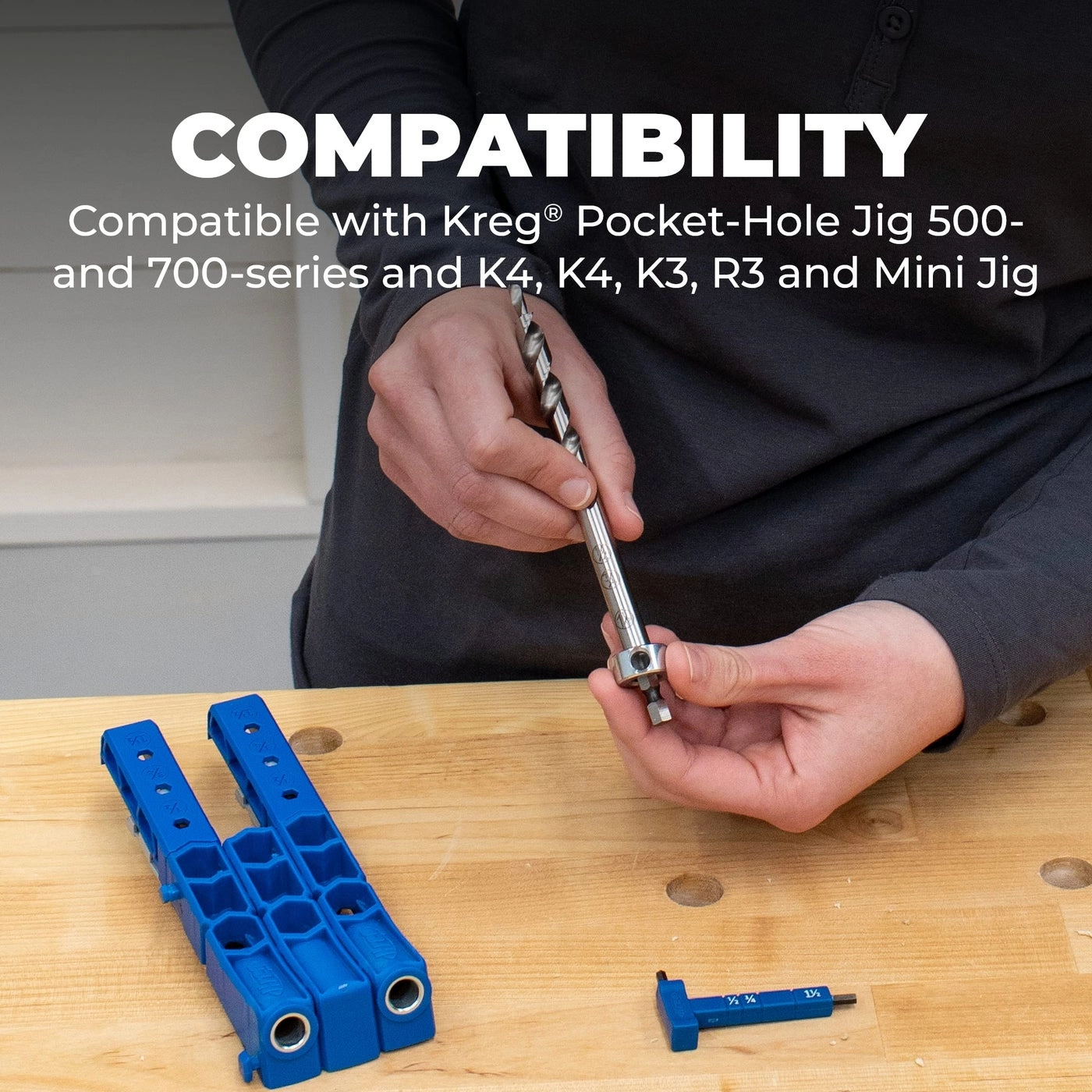 KPHA308 - Easy-Set Pocket Hole Drill Bit with Stop Collar & Gauge/Hex Wrench