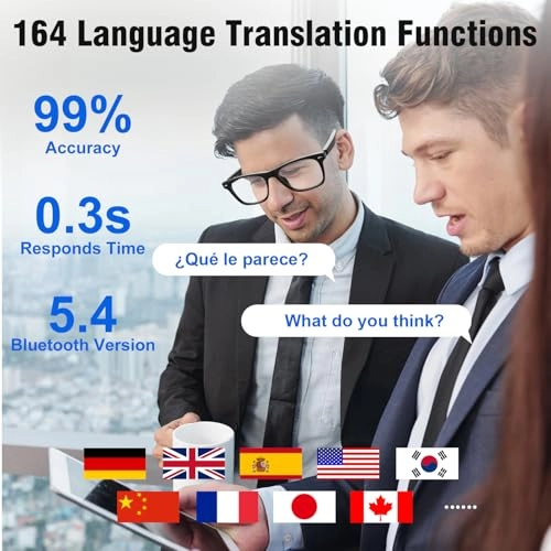 AI Translation Smart Glasses - 164 Languages Color-Changing Lenses