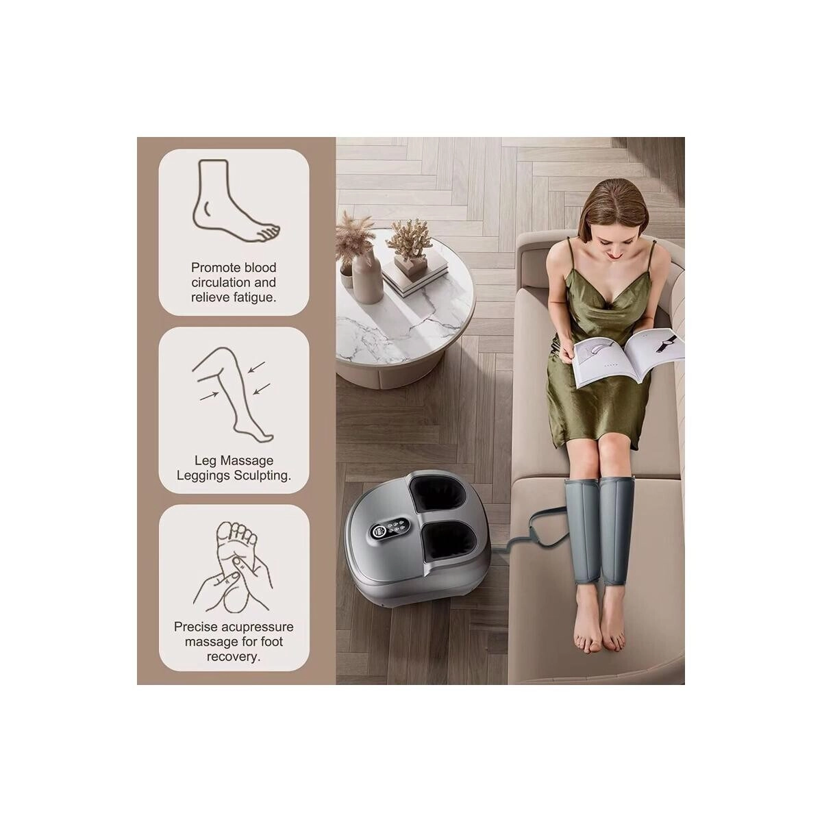 Electric Foot & Calf Massager - Heat Therapy Smart Temp Control Leg Compression Massage