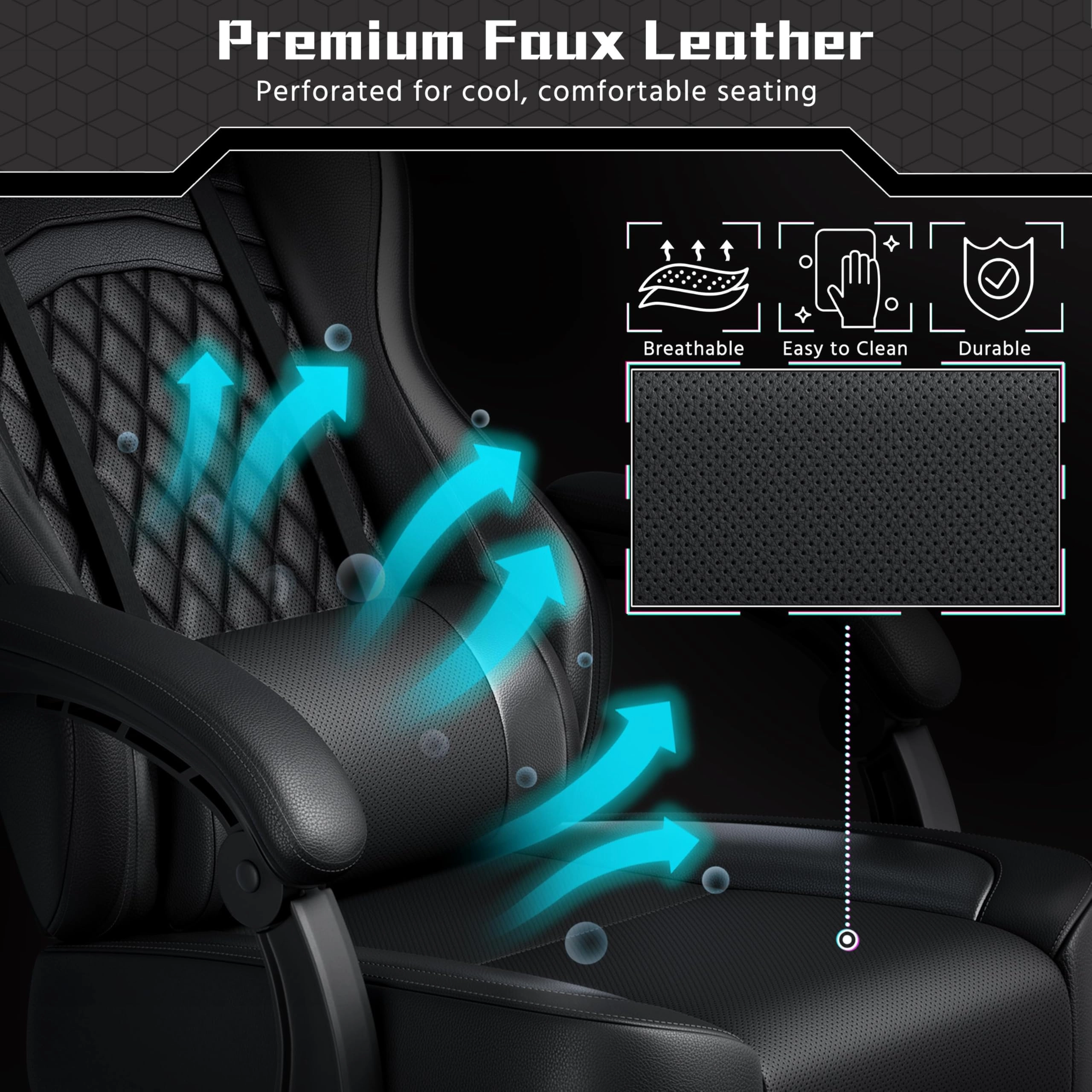 Gaming Chair - Black/Blue Massage Lumbar Pillow
