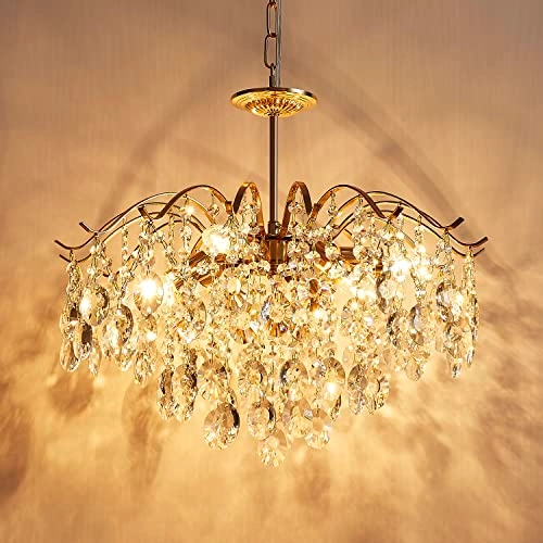 5-Light K9 Crystal Chandelier - Gold Adjustable Chain 59"