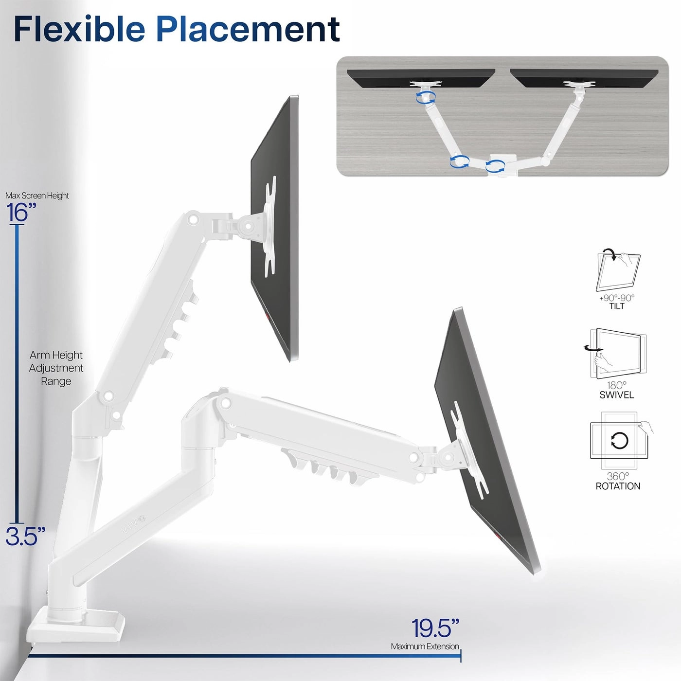 Dual Monitor Desk Mount Stand - two up to 35 inches