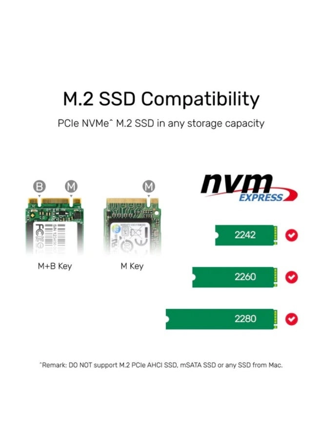 USB-C to Dual M.2 PCIe / NVMe SSD Enclosure - USB3.2 Gen2 PCIe / NVMe 2230/2242/2260/2280