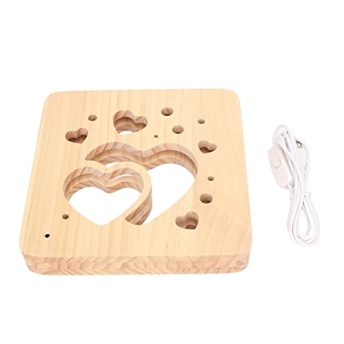 Wooden Hollow Hearts 3D LED Night Light - USB warm white