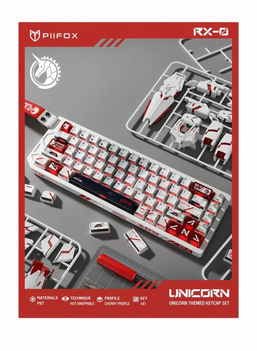 Piifox Unicorn Gundam Keycaps - PBT Transparent 134-key + 24-key