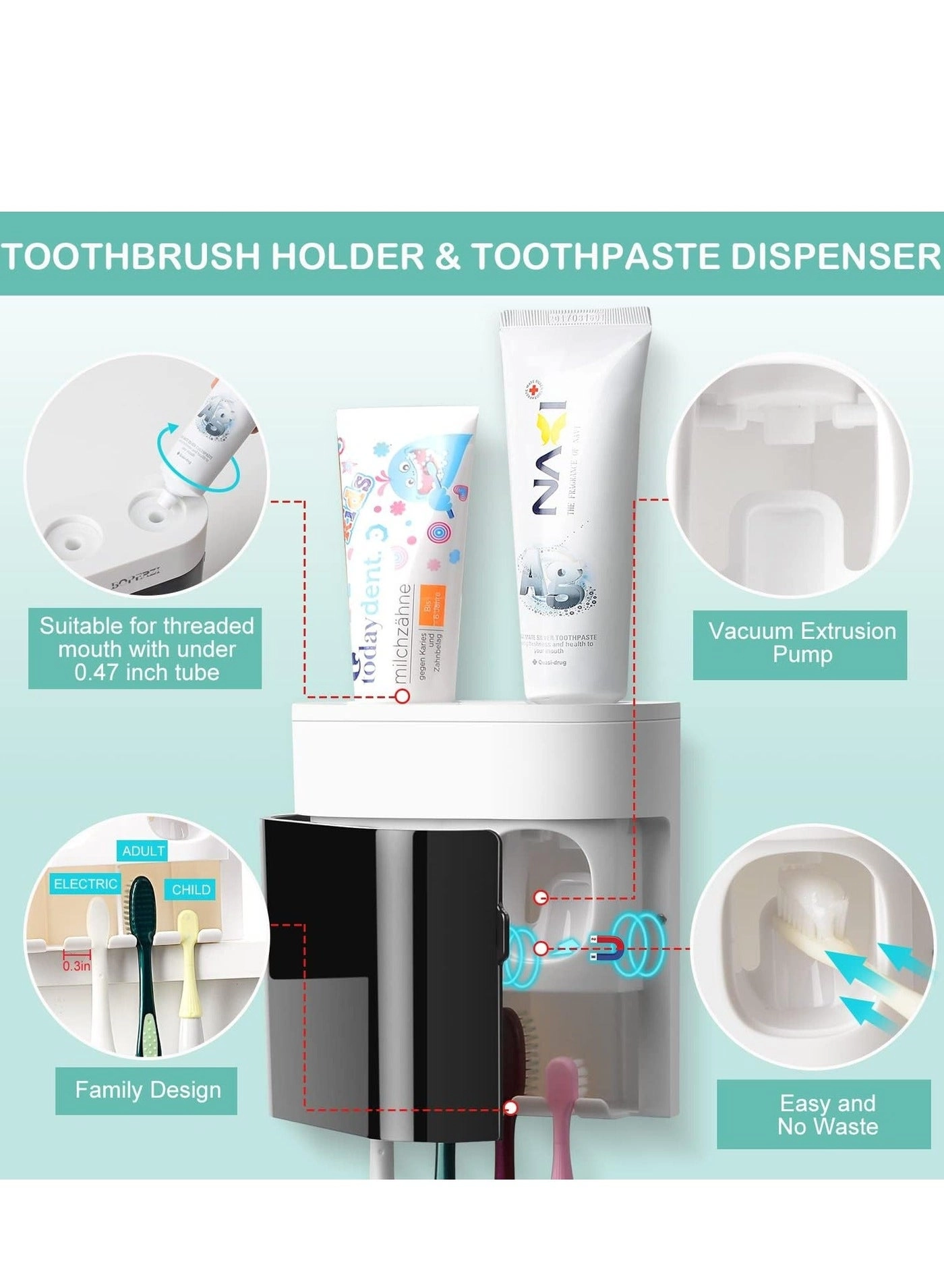 Toothbrush Holder - Wall mounted 4 toothbrush slots