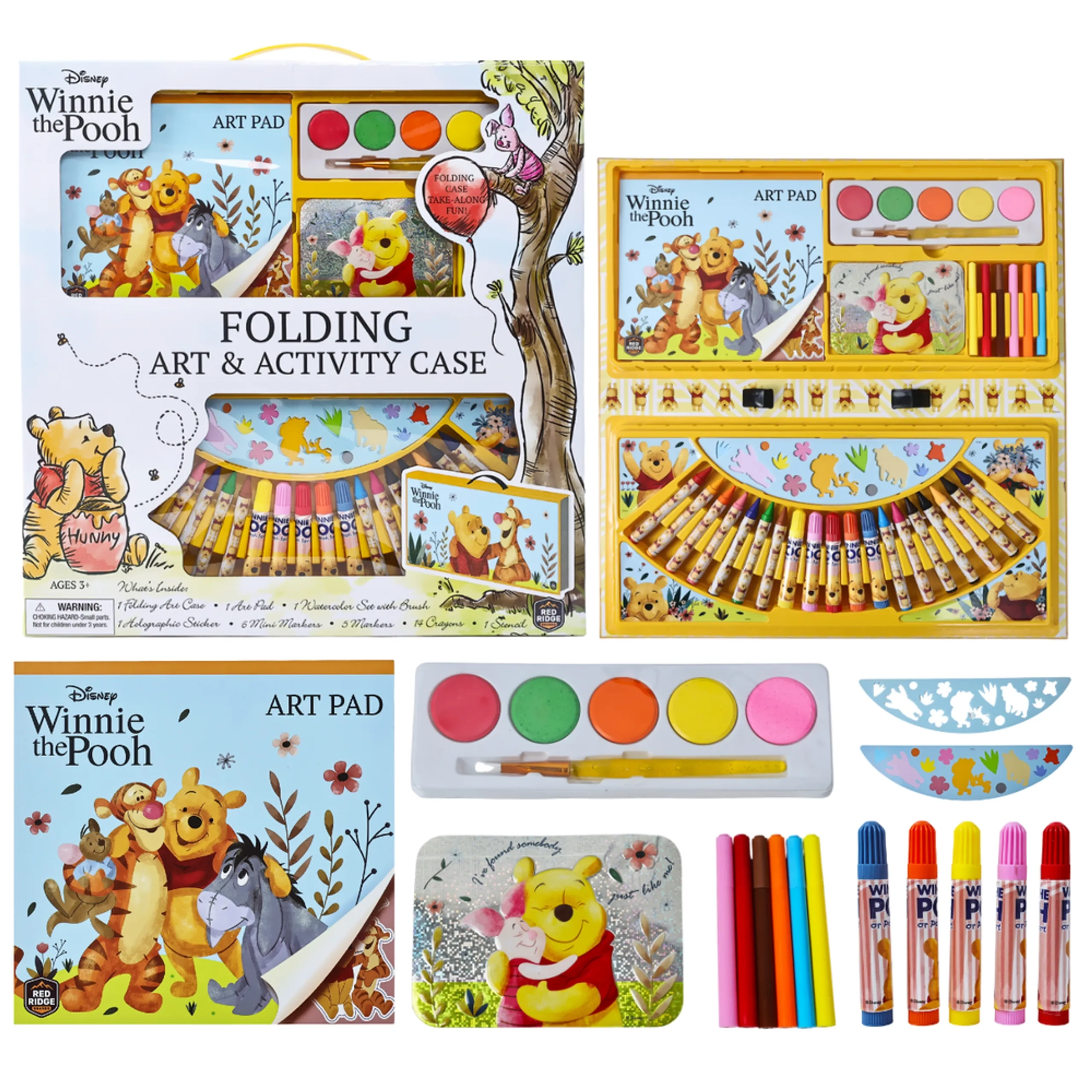 Winnie The Pooh Folding Art & Activity Case - Watercolour Set Markers Crayons Stencil