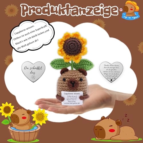 Capybara Positive Sunflower 14 cm Knitted - Pocket Hug Lucky Charm