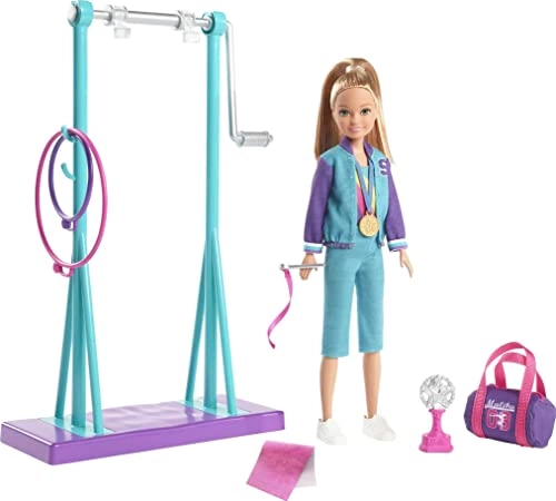 Barbie Team Stacie - Gymnastics Playset Spinning Bar 7 Themed Accessories Ages 3 to 7