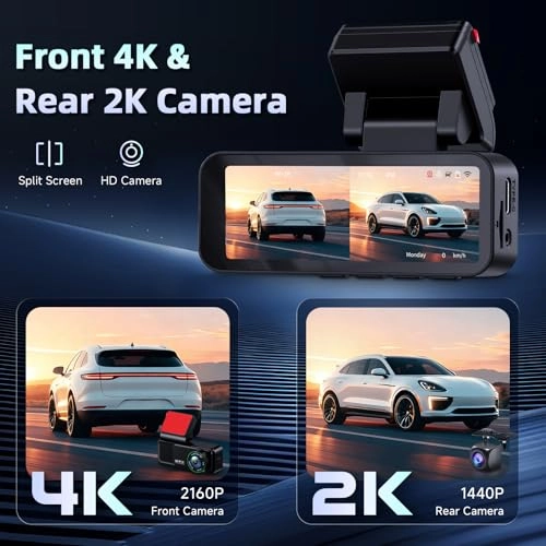 Dashcam - 4K (3840 x 2160 pixels) + 1080p (1920 x 1080 pixels)