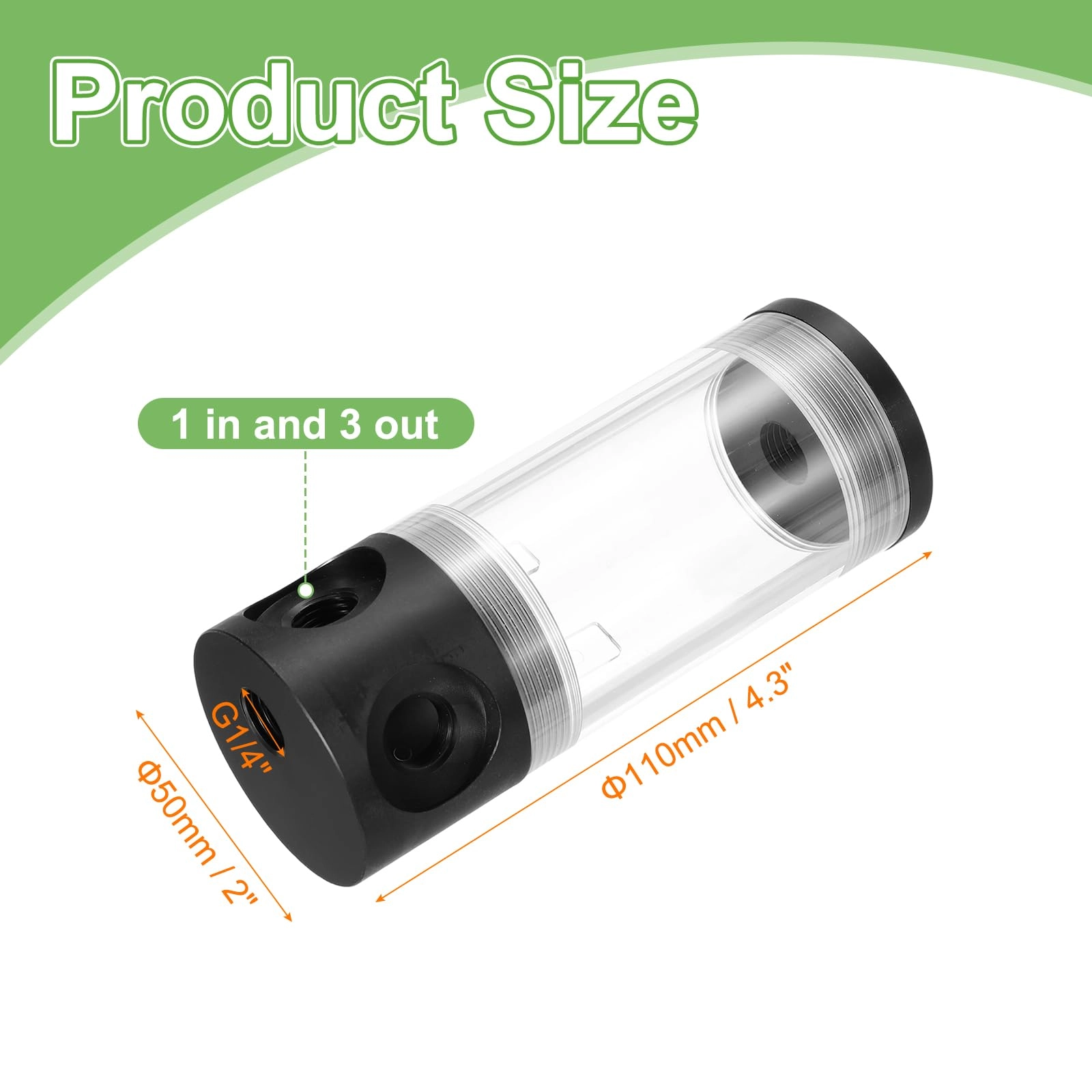 Water Cooling Tank - G1/4" 50mm x 190mm 1 in 3 out