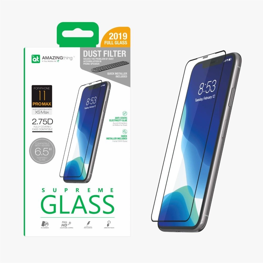 AMAZINGthing Dust Filter Tempered Glass Screen Protector for iPhone 11 Pro Max
