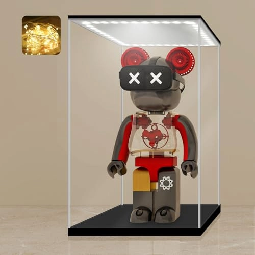 LANSCOERY Acrylic Display Case - Adjustable 3-Color LED UV Protection 9.8x9.8x13.8inch