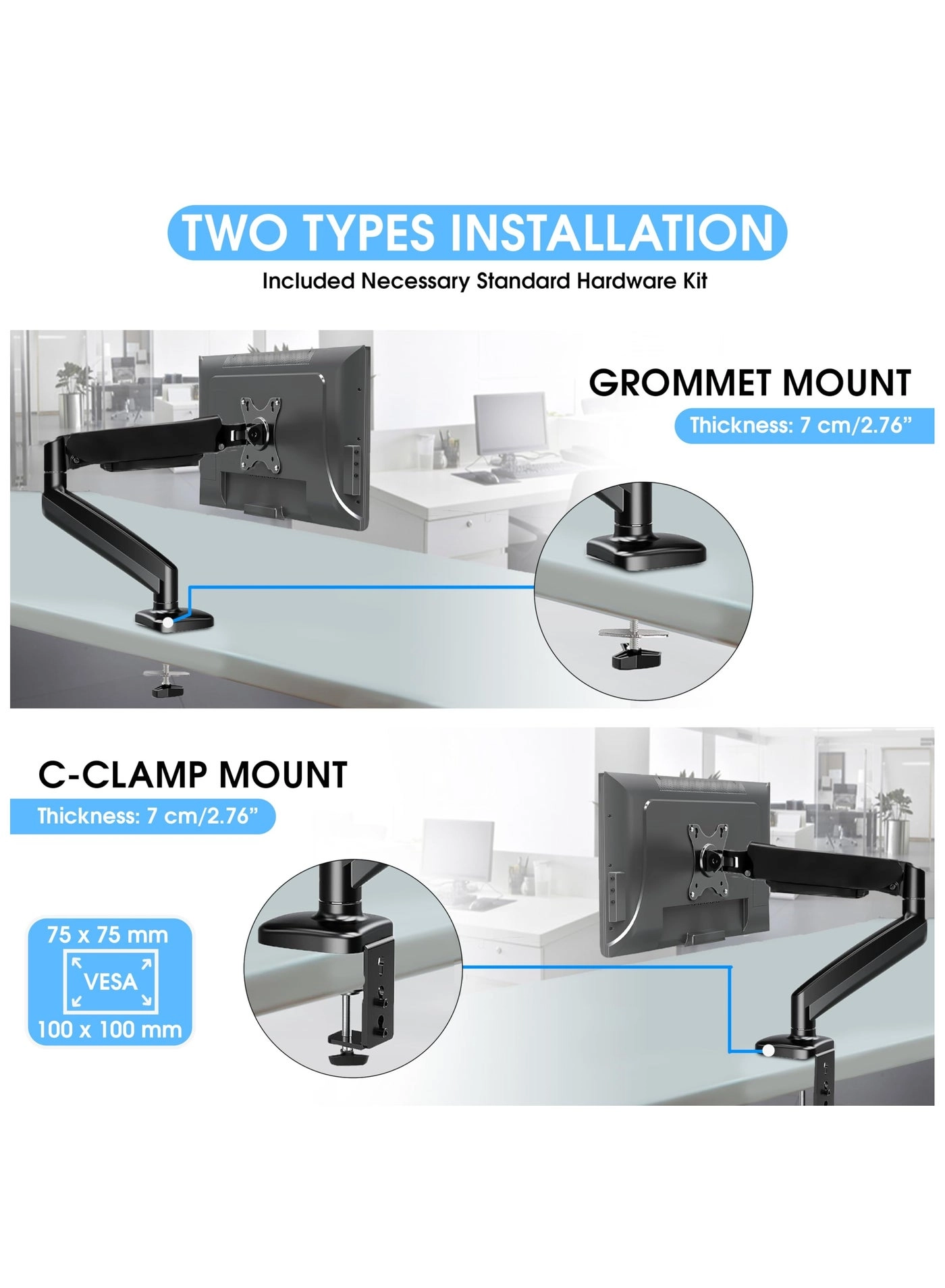 Monitor Mount Arm - Single 20 to 32 inches 75x75mm and 100x100mm