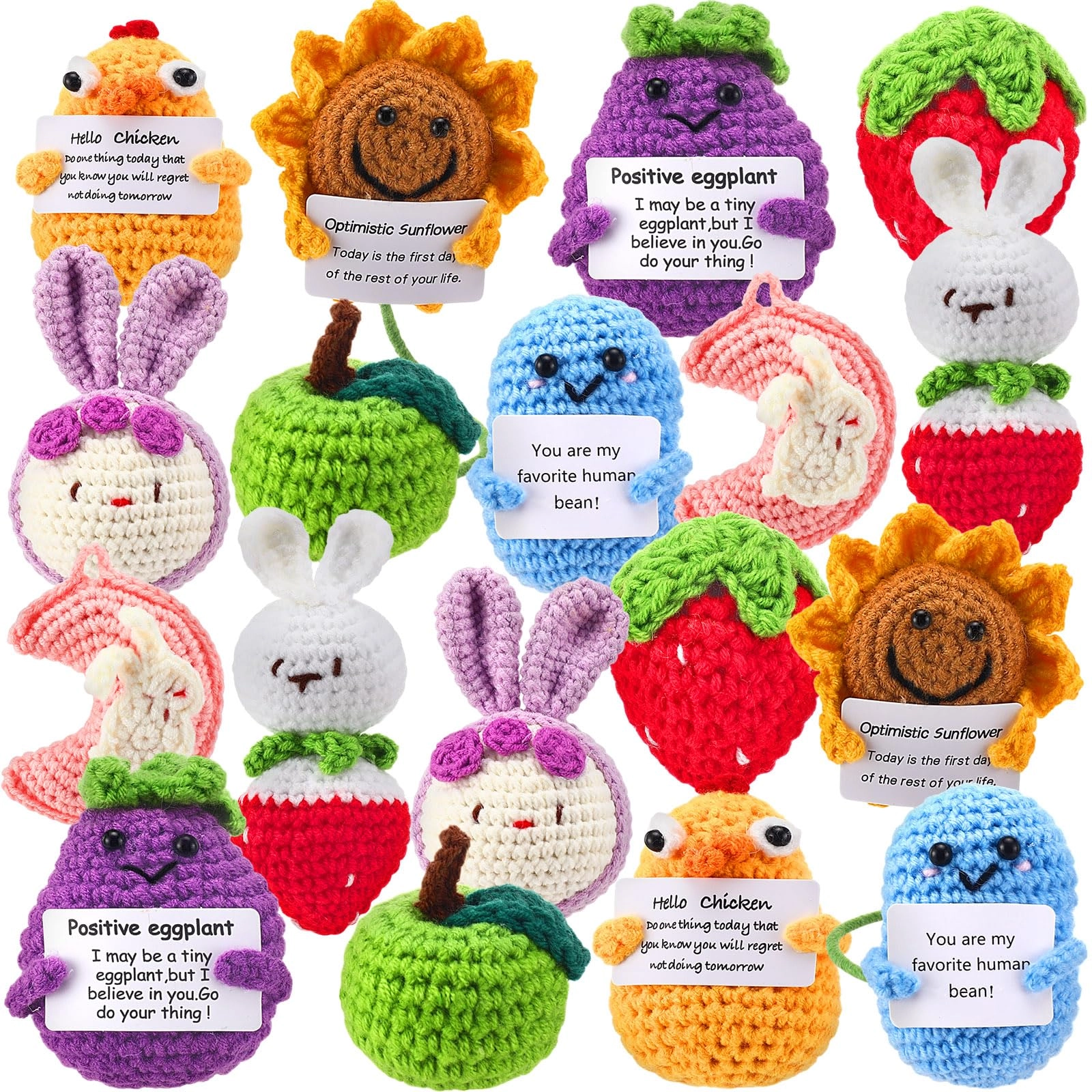 VioraWhite Emotional Crochet Dolls - 18 Pcs Multiple Colors Handmade