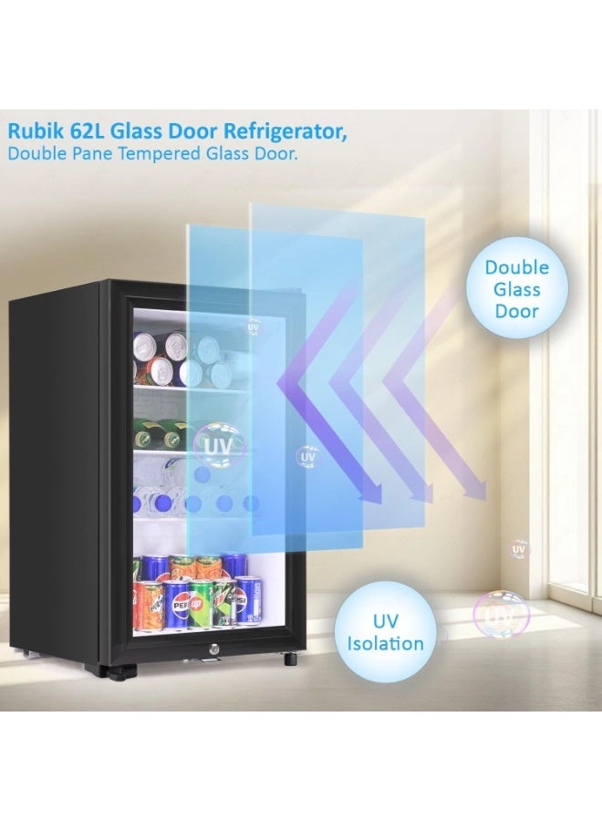 Mini Fridge Glass Door - 62L 2~6°C