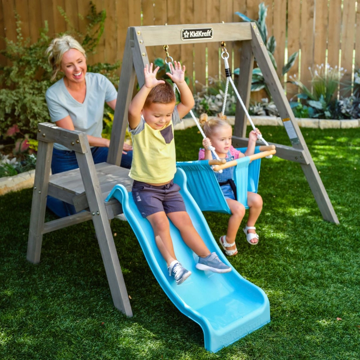 First Play Wooden Swing Set - 18-36 months Wave slide