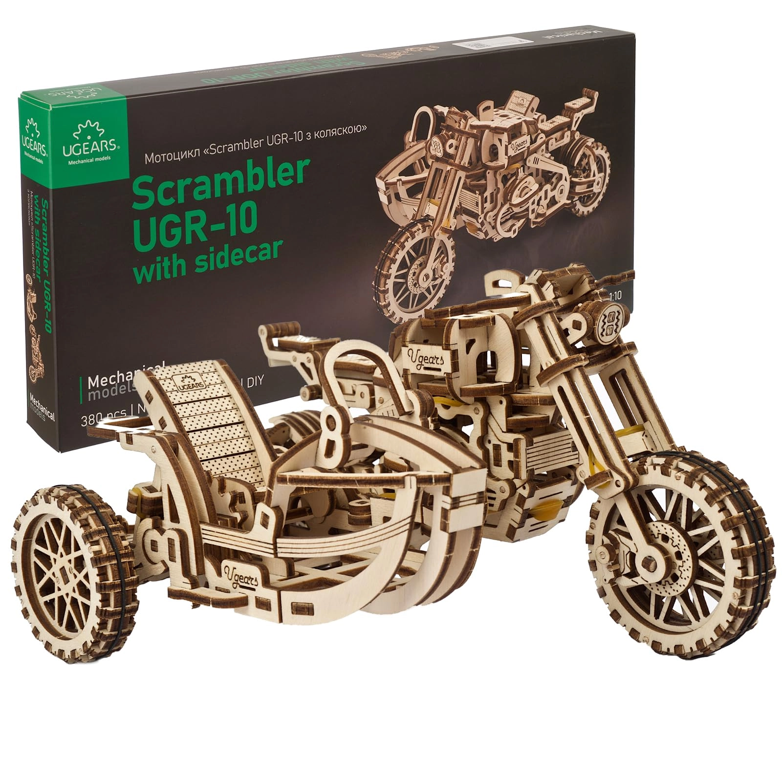 UGears Motorcycle Scrambler Model Kit (UGR-10) - Wooden