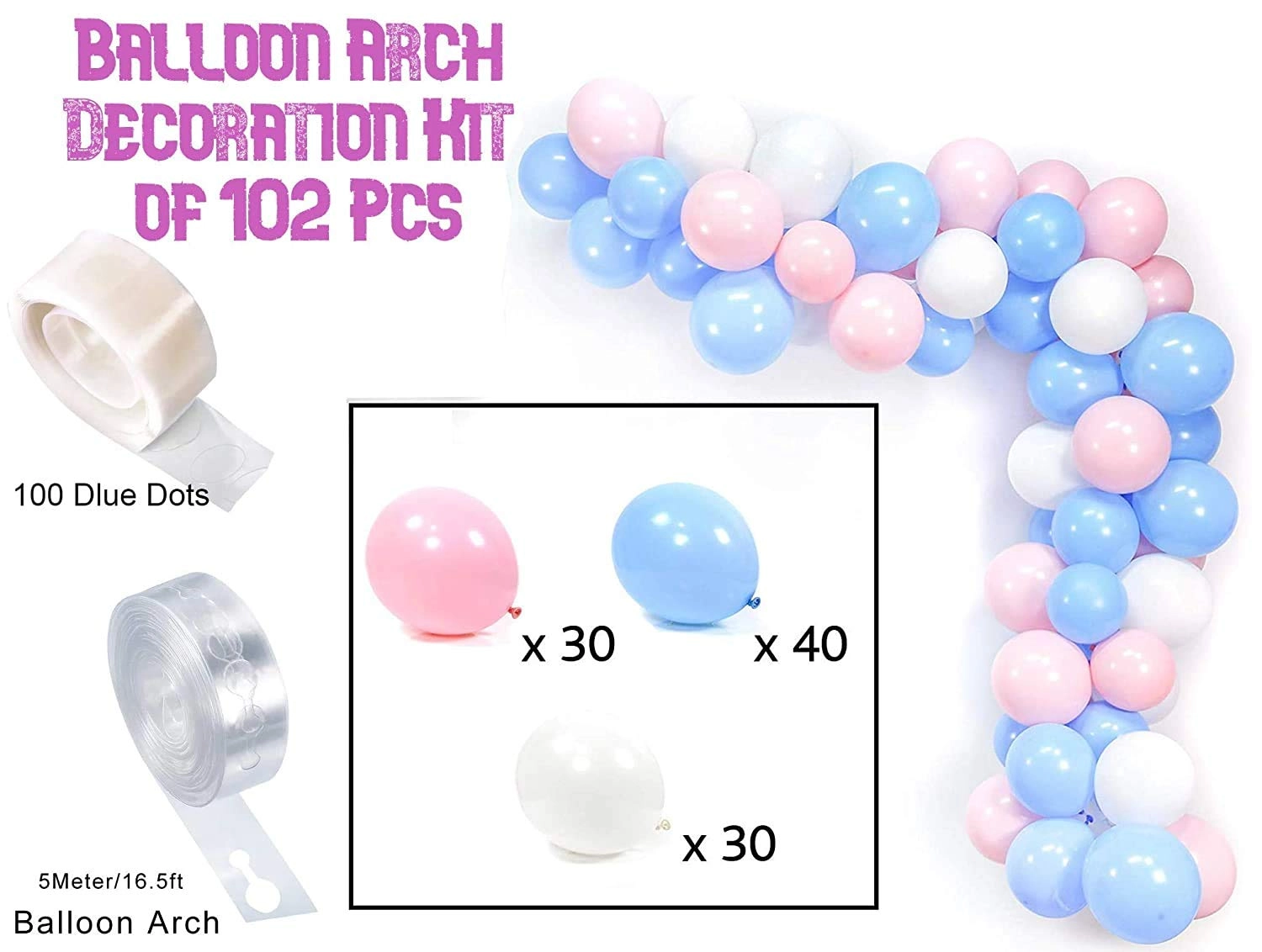 Balloon Garland Kit - 102 Piece Birthday Baby Shower