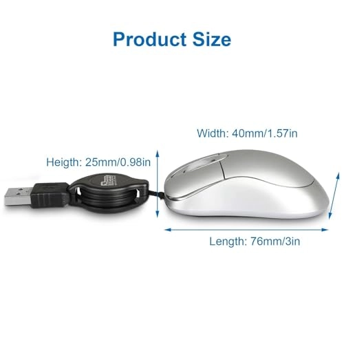 Mini Retractable Cable Wired USB Optical Mouse - USB Wired