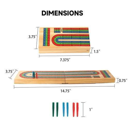 Three-Track Cribbage Board - Multi-Color Wooden 2 Deck Playing Cards