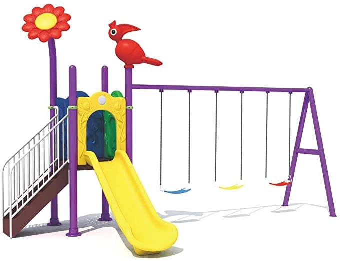 Rainbow Toys 4 In 1 Outdoor Play Toys Equipment Set - Three Seat Swing Single Straight Slide
